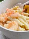 Pasta penne con camarones