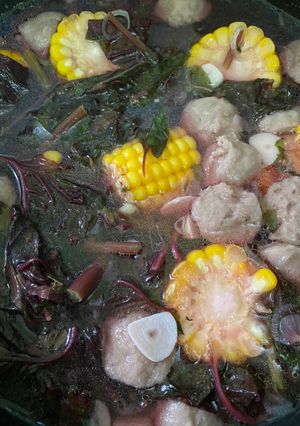 Foto resep Bayam Merah, Jagung & Bakso