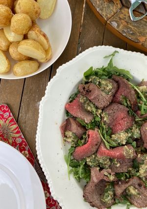 A picture of Mustard crusted silverside roast beef and rocket salad #CookEveryPart.