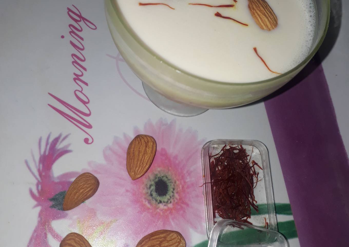 Useful almond milk with saffron