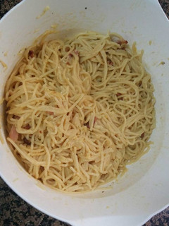 Una foto de Spaguettis a la carbonara