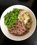 Bún gạo lứt+hoa thiên lý cháy tỏi+cải thảo xào ức gà (eat clean, ăn kiêng)