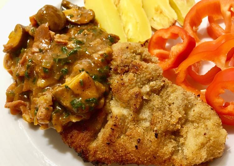 Simple Way to Make Quick Pork schnitzel &amp; Mashroom sauce