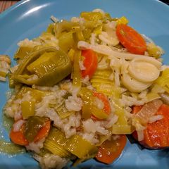 Leeks and carrots with olive oil A picture of Leeks and carrots with olive oil.