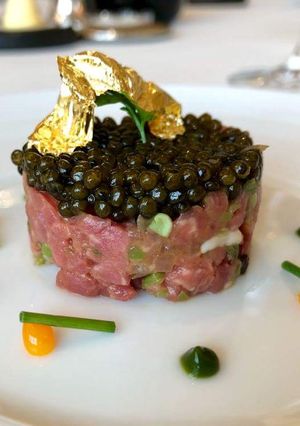 A picture of Tuna with Soy Caramelized Pomegranate.