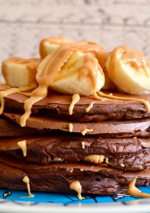A picture of Chocolate Peanut Butter Stuffed Pancakes.
