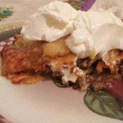 A picture of Mexican lasagna.