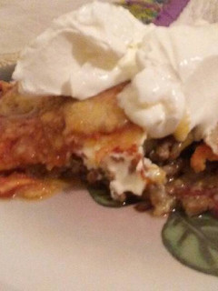 A picture of Mexican lasagna.