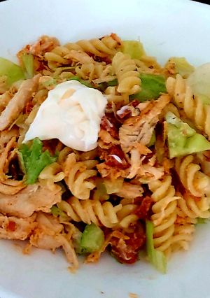 A picture of My Chicken & Chorizo Pasta #2Flavours #Lunch.