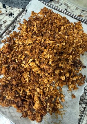 Una foto de “Carne mechada” de tofu en airfryer