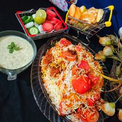 A picture of Red potato beef biryani.
