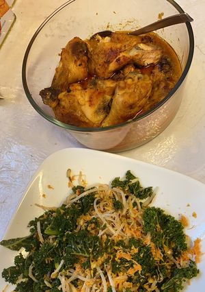 Foto resep Ayam Panggang Bumbu Rujak dan Urap-urap Daun Kale