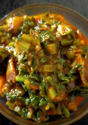 A picture of Brinjal Spinach Sabzi.