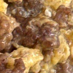 A picture of Tricia’s Carnivore Beef Sausage and Eggs Breakfast.
