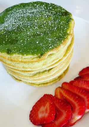 Una foto de Hotcakes de matcha