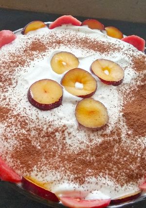 A picture of Guava and Plums Trifle.