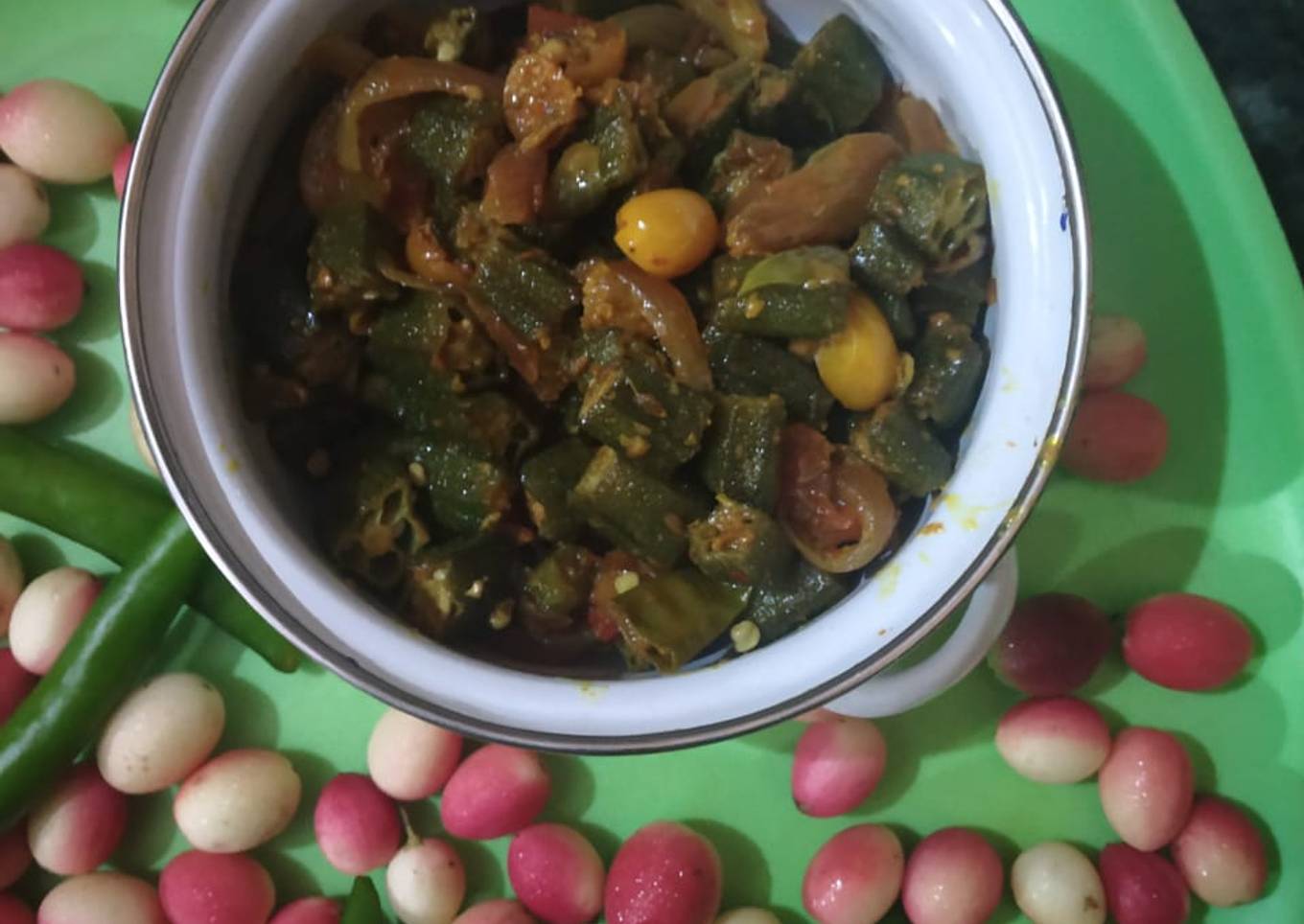 Lady finger with onion and karonde(karissa carandas)
