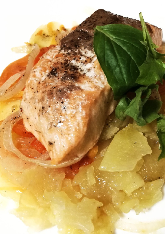 Una foto de Salmón en papillote