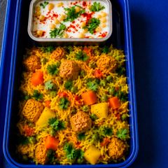 A picture of One pot veg Soyabeen Rice - Soya and vegetables packed Tehri - veg pulao.