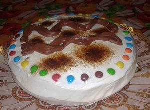 صورة لوصفة كيكه بلونين مزينه بالكريمة البيضا 🍰