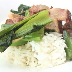 A picture of Mustard Green And Roasted Pork Stir Fry (Kai Choy).