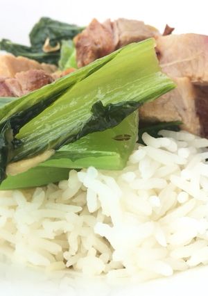 A picture of Mustard Green And Roasted Pork Stir Fry (Kai Choy).