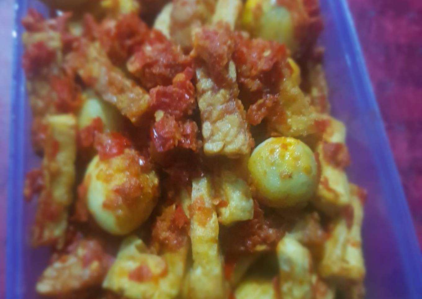 Balado Telur puyuh tahu tempe