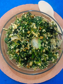 A picture of Gajar Saag (Carrot leaves) stir fried with coconut.