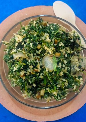 A picture of Gajar Saag (Carrot leaves) stir fried with coconut.