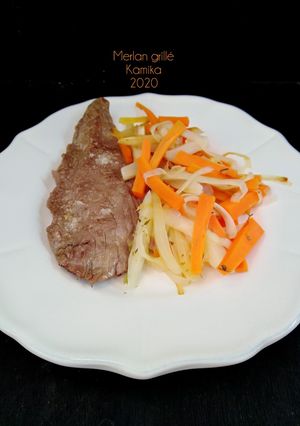 Une photo de Merlan grille et legumes croquants