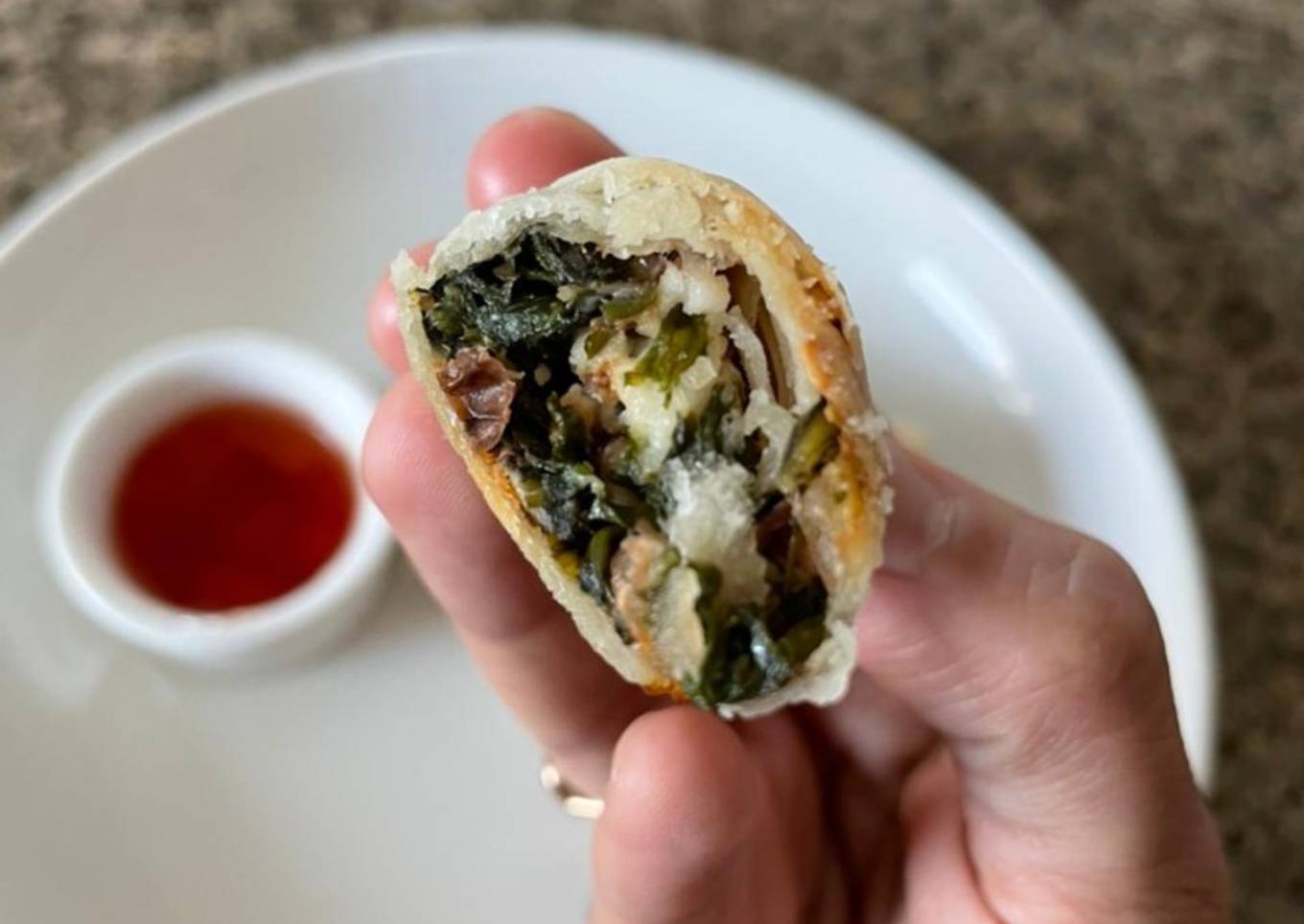 Walnut spinach and paneer spring roll