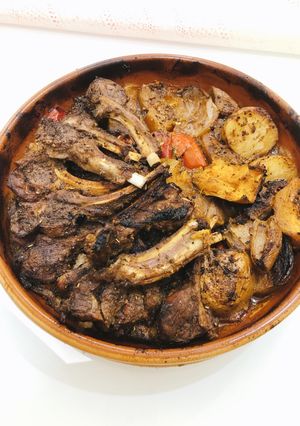A picture of Grilled Lamb Chops with Squash and Potatoes.