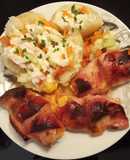 Filetes de pollo relleno al horno con zumo de naranja