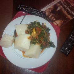 White yam and beef vegetable A picture of White yam and beef vegetable.