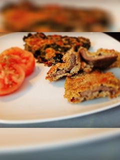 Una foto de Soufflé de Espinacas, champiñones, empanado con salvado de avena