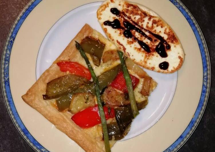 Verduras con hojaldre y queso a la plancha