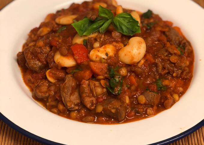 Game meat, butter bean and lentil cassoulet