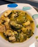 Arroz caldoso de sepia y verduras verdes