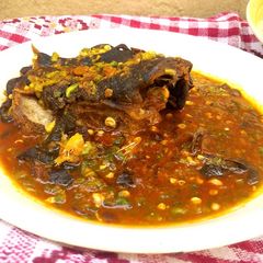 A picture of Traditional Goatmeat Okra Soup.