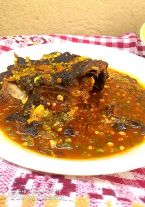 A picture of Traditional Goatmeat Okra Soup.