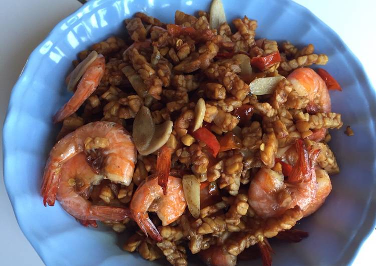 Resep Tumis tempe mix udang saus tiram yang enak