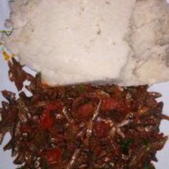 A picture of Fried Omena and Ugali.