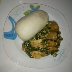 A picture of Pounded yam & okro soup.