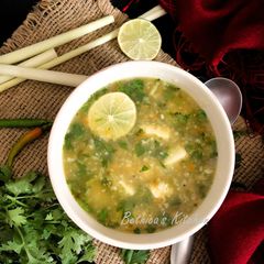 Veg. Coriander Lemon Soup with Paneer and Lemongrass A picture of Veg. Coriander Lemon Soup with Paneer and Lemongrass.