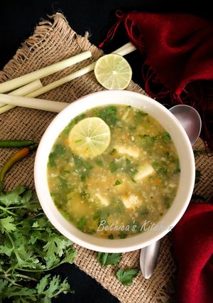 A picture of Veg. Coriander Lemon Soup with Paneer and Lemongrass.