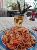 Spaghetti alla Chitarra with Seafood in Tomato Sauce