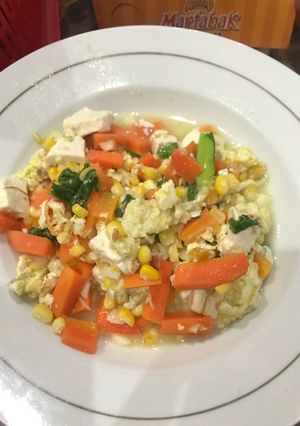 Foto resep Tumis wortel sawi jagung tahu telur