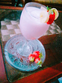 A picture of Strawberry banana smoothies🍓🍌.