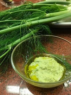 A picture of Garlic pesto with Marcona almonds.