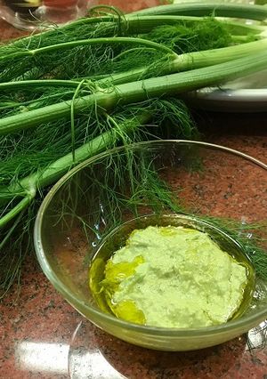 A picture of Garlic pesto with Marcona almonds.